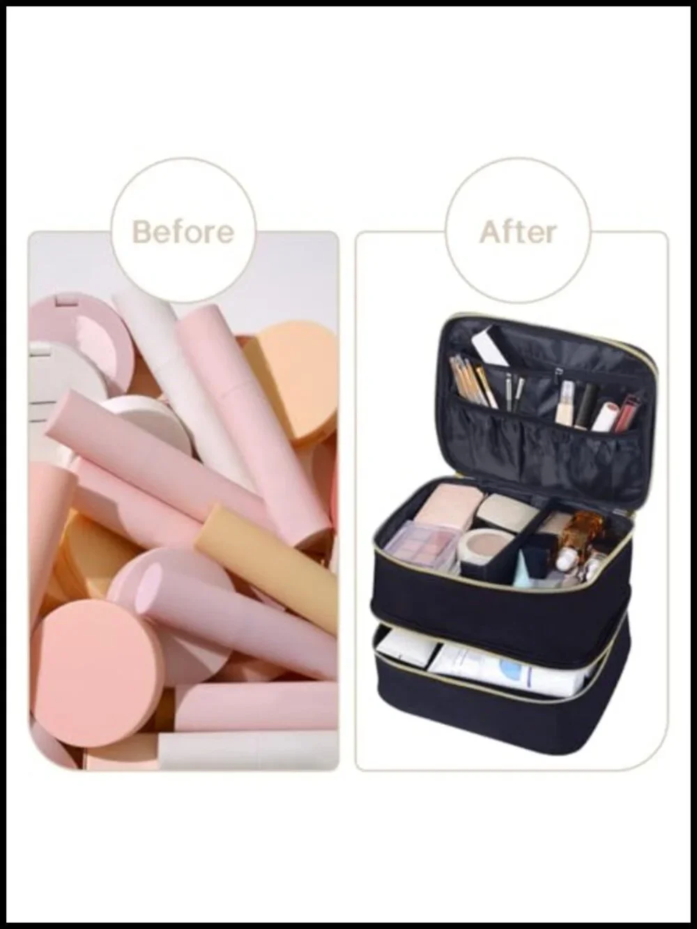 Double Layer Makeup Bag Large Cosmetic Case with Adjustable Dividers Travel